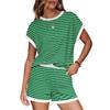 Women's Striped 2 Piece Outfit Casual Short Sleeve T-shirt & High Waist Shorts Set Summer Loungewear 