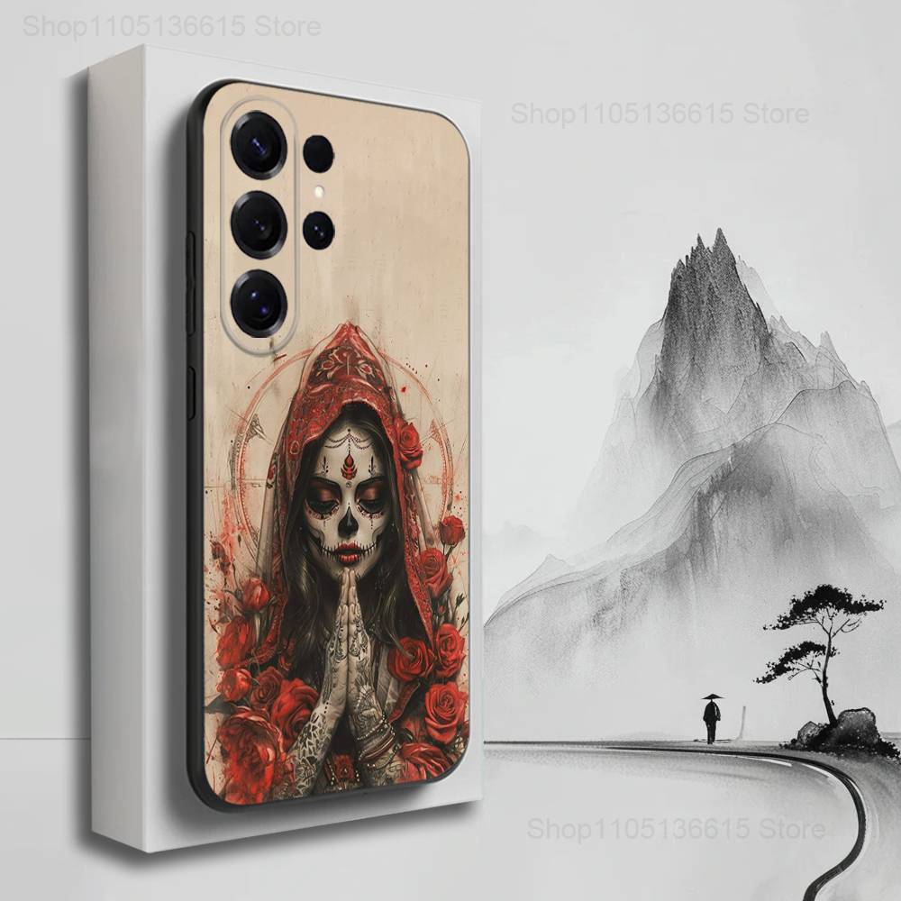 Catrina Skull Girl Mexican Case For Samsung S21,S9,S22,S25,S20,S10,Plus,Ultra,S24,S23,FE,Lite,Soft Silicone Black