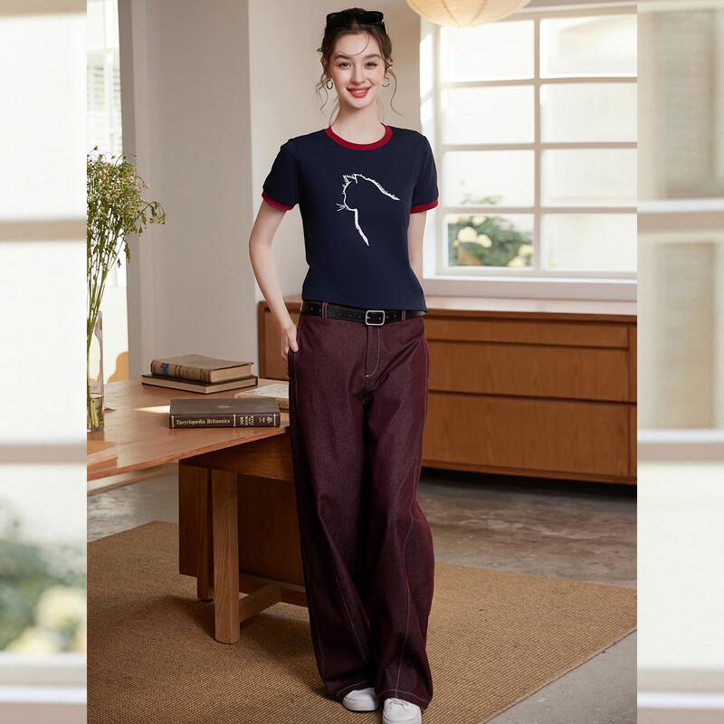 T-shirt da donna Bailuyu con stampa a contrasto
