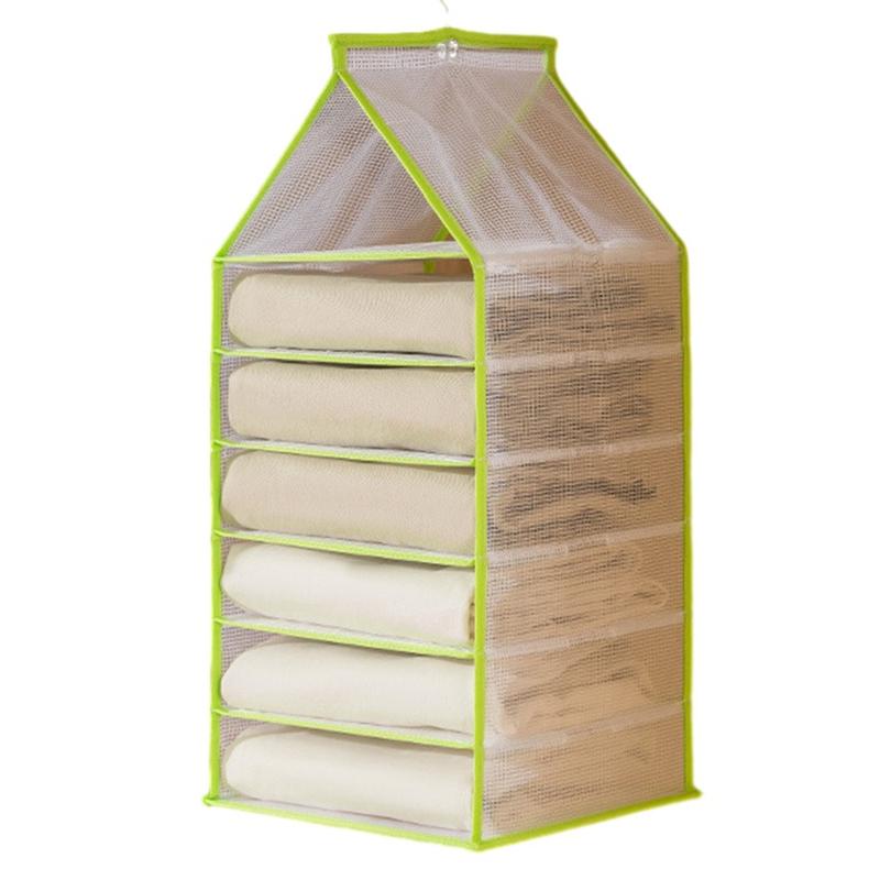 6-Shelf Hanging Wardrobe Organizer for Clothes PVC Hanging Storage Organizer A