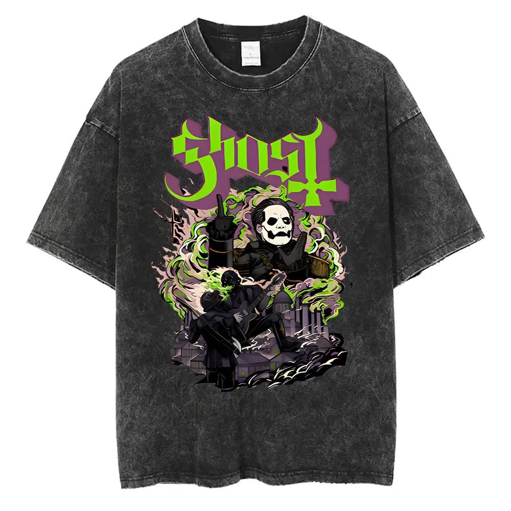 Washed Vintage Rat Parent Funny Meme Artwork Band Ghost T-shirts Men Classic Metal Rock T Shirts Male Fashion Oversized Tshirt