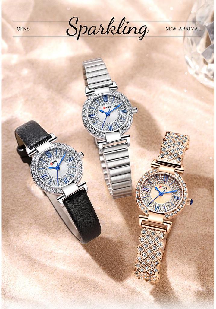 Oufanny Women's Retro Quartz Watch: Waterproof, Small Dial, Diamond Inlaid, Simple Design.