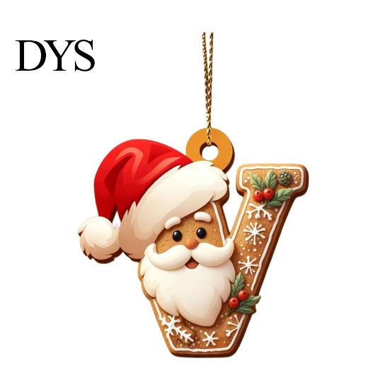 Reusable Acrylic Snowflake Berry Ornaments 2D Flat Christmas Ornaments, Gingerbread Letter Pendant with Santa Claus, Decorative Cookie Initial