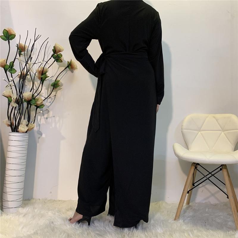 Muslimische Damenmode für Frische Einfarbige Overalls Kleider Abaya Dubai Türkei Islam Schnürung Hoher Bund Kleidung Langarm