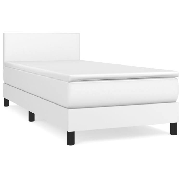3140982 vidaXL Bed with Box Spring and Mattress White 90x200 Cm Faux Leather