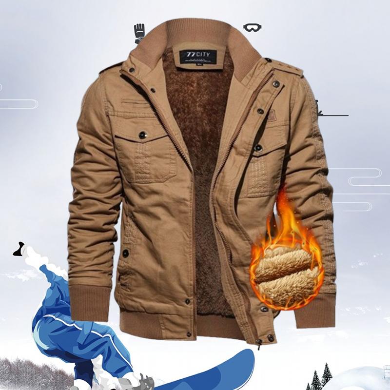 Chaquetas Militares de Invierno Gruesas de Forro Polar para Hombre Otoño Casual Sólido Chaqueta de Piloto Nueva Cuello Mao Masculina Bordado Retro Abrigos Outdoor