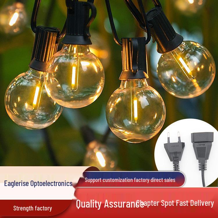 G40 String Lights with 25 Tungsten Filament Bulbs - Plug-In, Energy-Saving, LED, European/American/British Standard, Ideal for Courtyard Use.