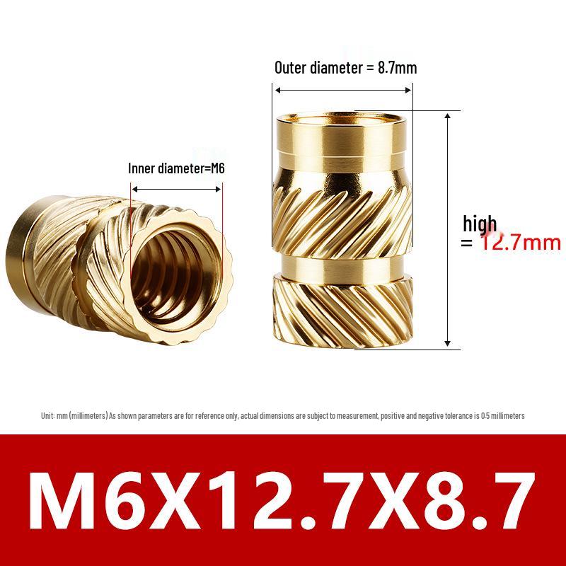 Tu Ba Copper Nut: Hot Melt, Double Diagonal, Knurled, Through-Hole Embedded Insert M1-M8.