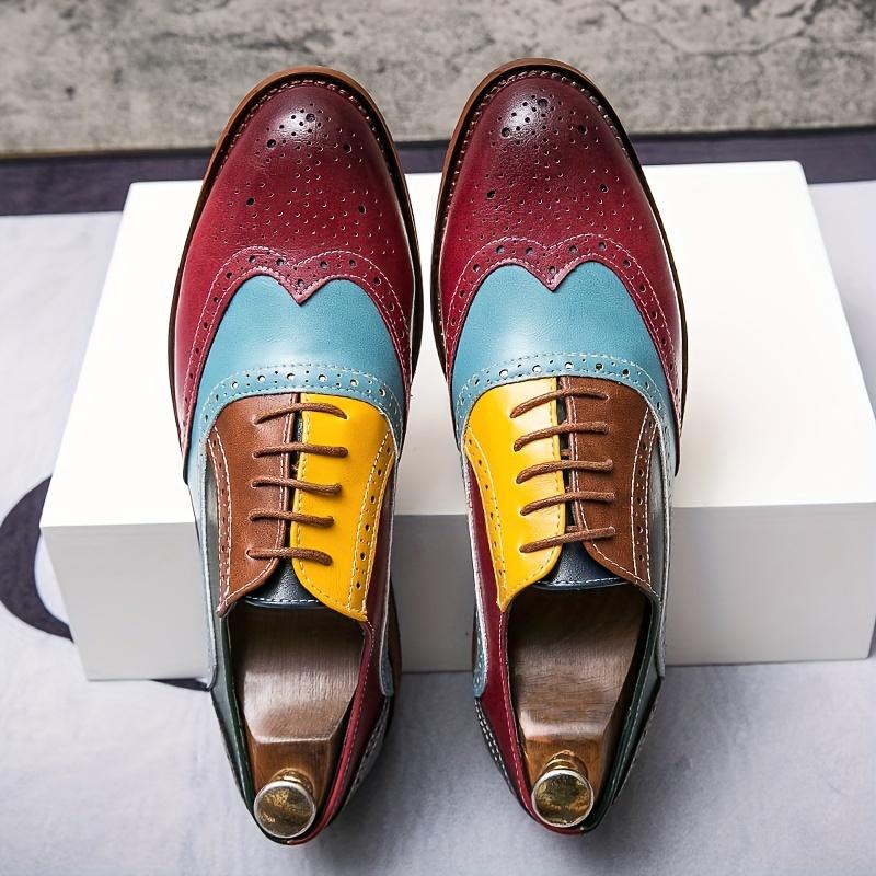 British Style Color Matching Leather Shoes Baroque Retro Contrast Color Men's Shoes