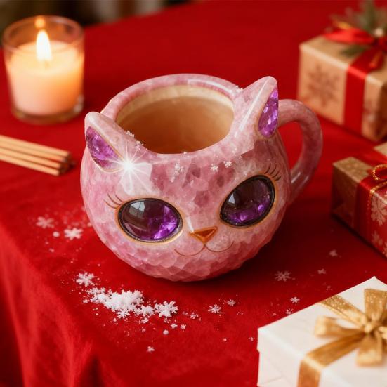 Ručně vyráběný hrnek s kočičí tváří z umělého křišťálu, geodový hrnek pro kotě, pryskyřičný minerální hrnek na kávu a čaj, unikátní umělecká dekorace, dárek pro rodinu, přátele, milovníky koček