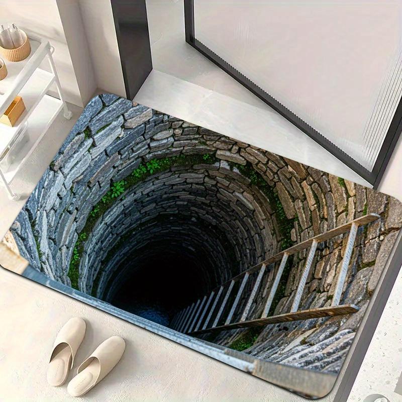 

3D Abyss Stone Trap Doormat, Vintage Farmhouse Flannel Non-Slip Soft Cushioned Mat for Laundry Bathroom Bedroom Hallway Decor 40x60cm
