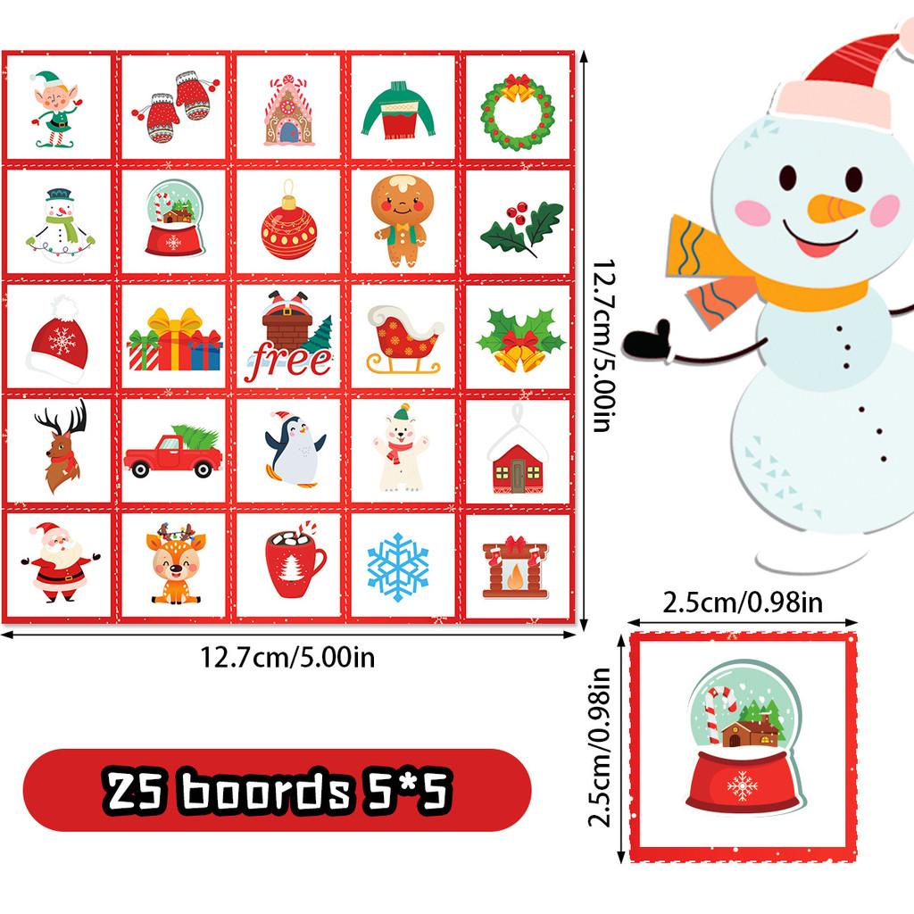 Bingo Theme Christmas Game Santa Snowman Paper Cards Set Family Holiday Play Fun