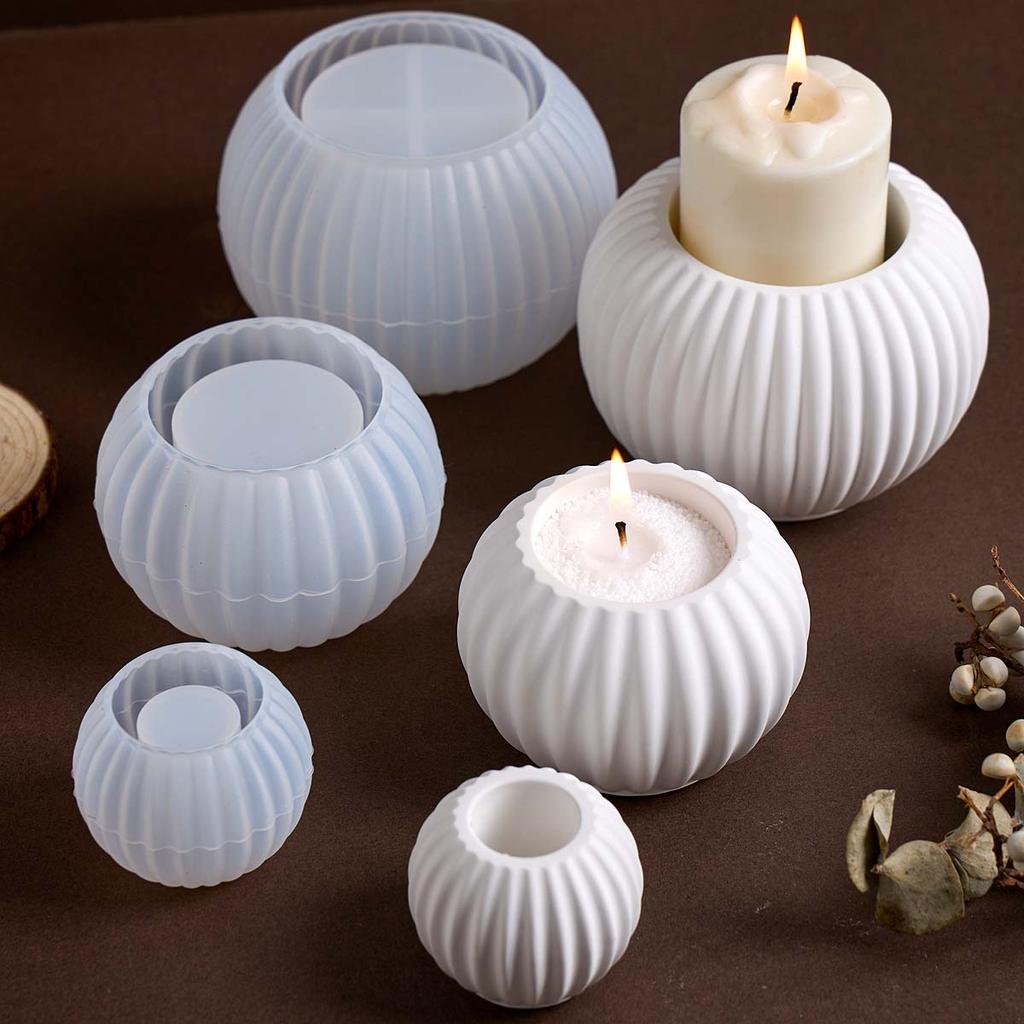 Round Stripe Candle Cup Silicone Mold DIY Home Table Decor Candlestick Crafts Making Plaster Resin Vase Storage Box Clay Molds