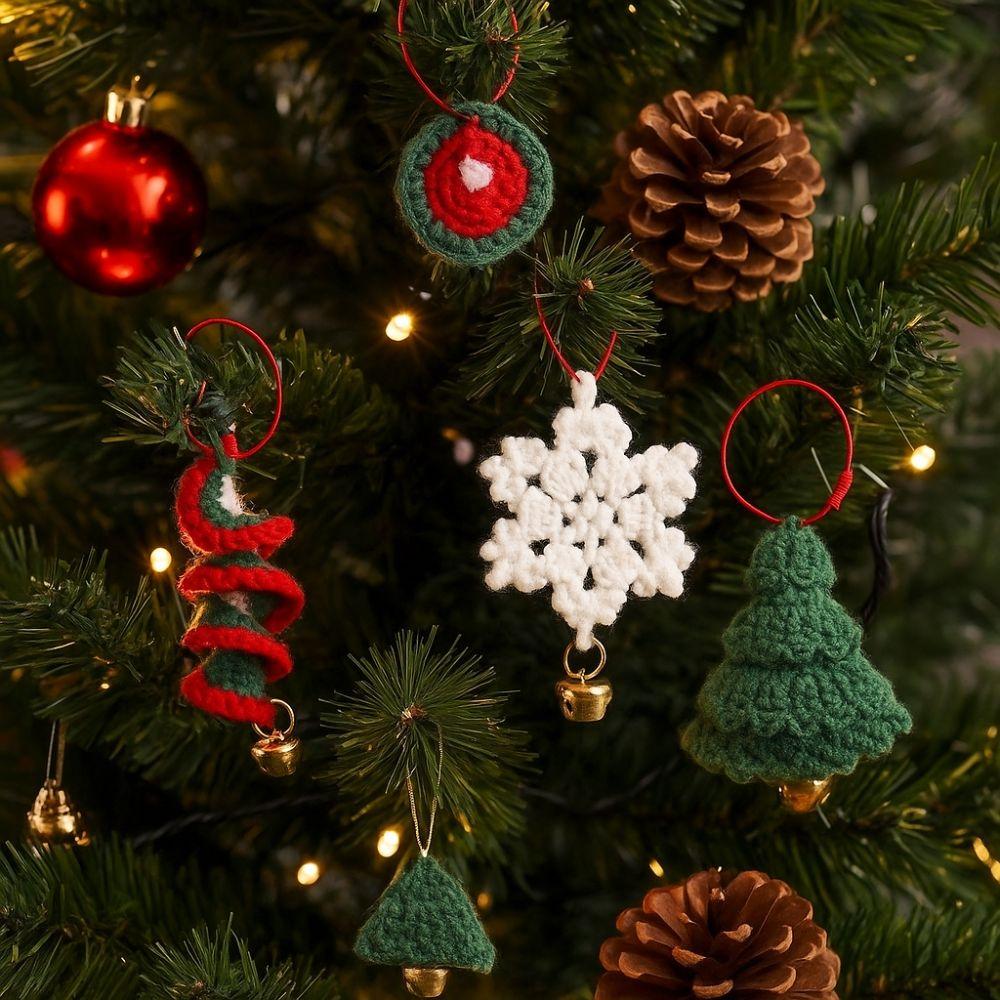 Yarn Weaving Christmas Hanging Ornament Snowflake Bell Cartoon Christmas Wind Chime Handmade Knitted Christmas Tree Bell