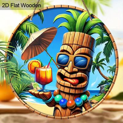 2D Flat Hanging Decorative Signs,interior Wall or Door Decoration,garden Dec.,the Pattern Is Wooden Statue Beach Style,a Housewarming Gift for Friends