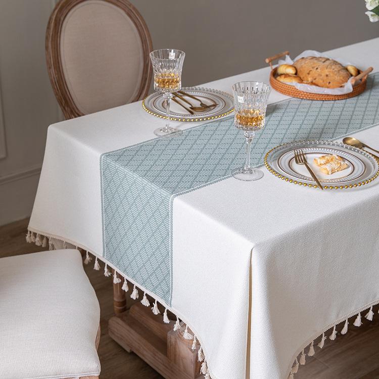 Polyester Farbig Gewebt Jacquard Geometrisch Kleine Karos Fransen Tischdecke Rechteckig Couchtisch Esstisch Tuch Abdeckung Spitze