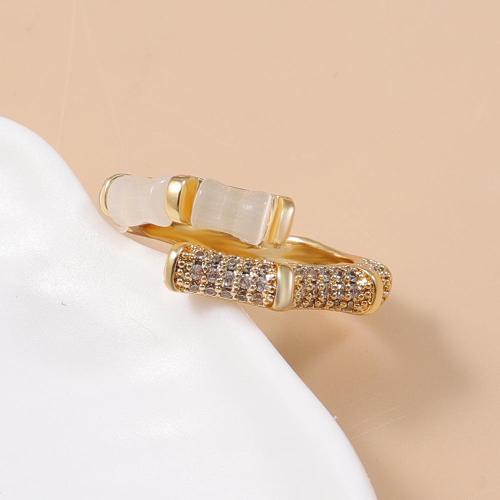 Bamboo Segment Inlaid Diamond Adjustable Gold Ring