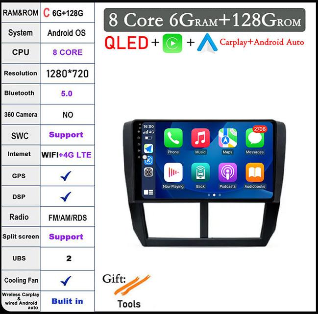 9 Lnch For Subaru Forester 3 SH WRX 2008-2014 Android 14 Car Radio Video GPS IPS Multimedia Stereo Screen DSP Auto Navigation