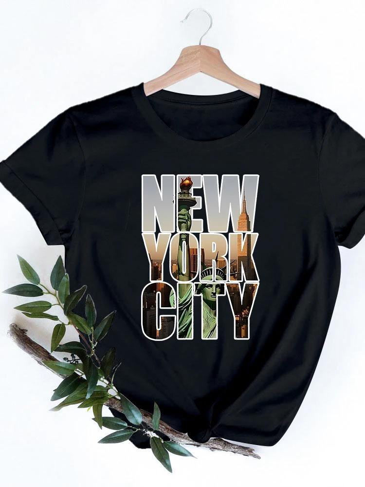 2024 Fashion Anime T Shirt Women New York City Graphic T Shirt Harajuku Kawaii Woman T Shirts Short Sleeve Femme Tops Tees