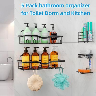 Lochfreies Duschablage-Regal mit Haken Toilettenartikel-Organisationsregal Badezimmerzubehör