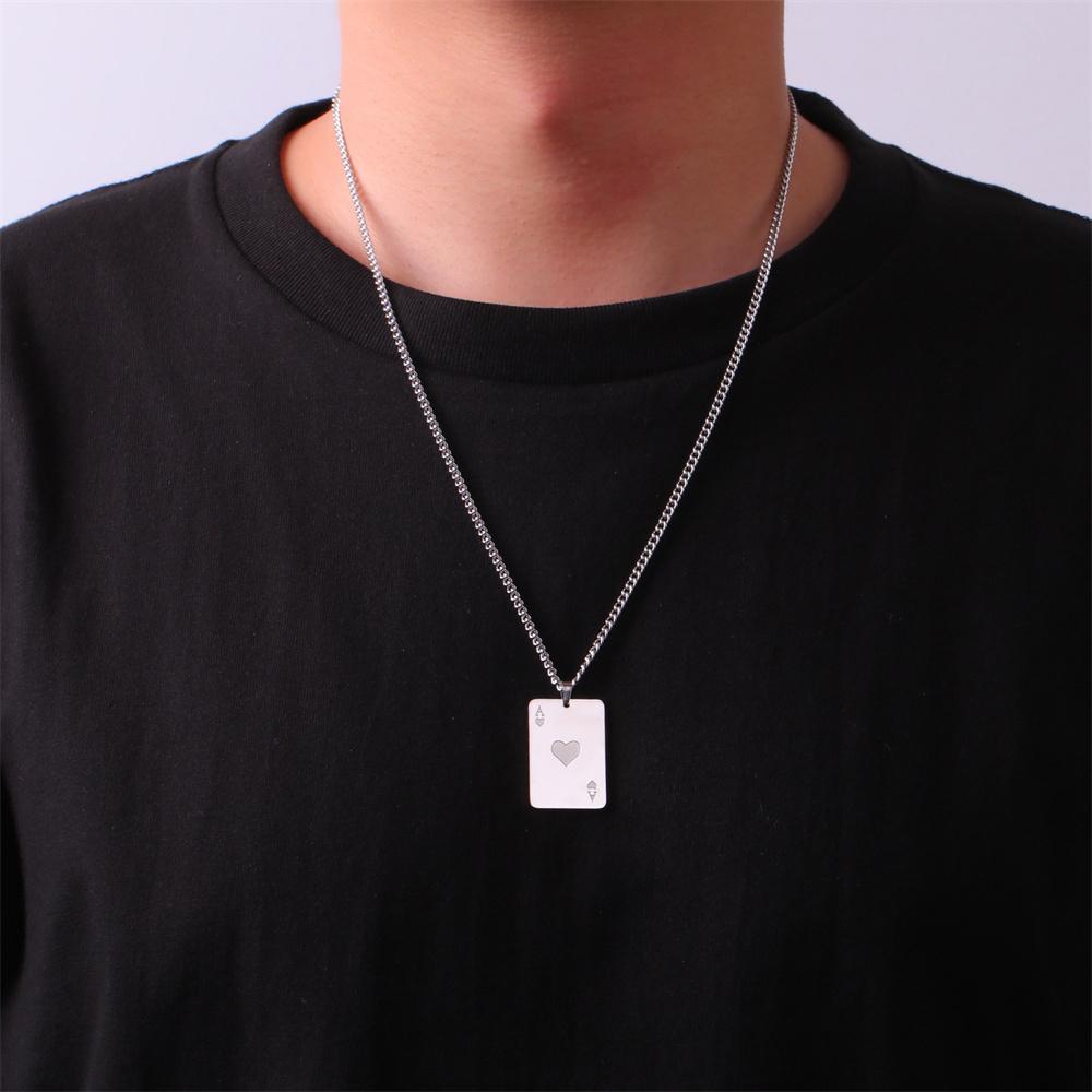 Lucky Ace of Spades Men Necklaces Stainless Steel Playing Punk Styles Card Poker Pendant Necklace Hip-hop Jewelry Gifts