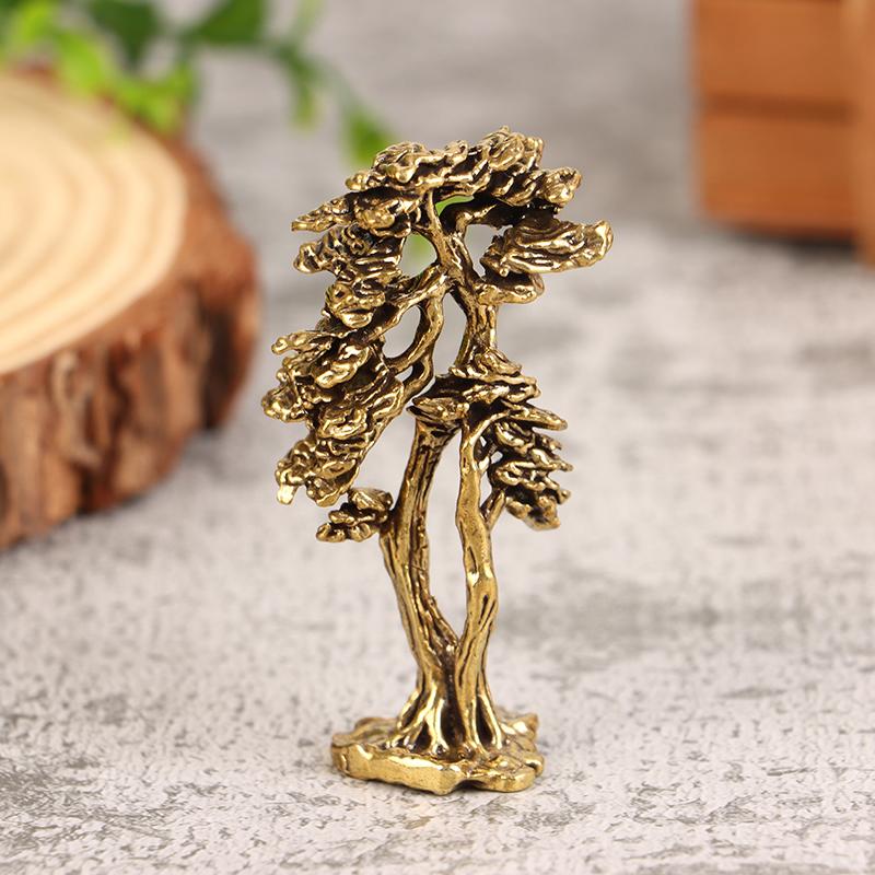 1Pc Brass Mini Welcome Pine Figurine Tree Miniature Landscape Small Bonsai Tree Statues Decorations Accessories