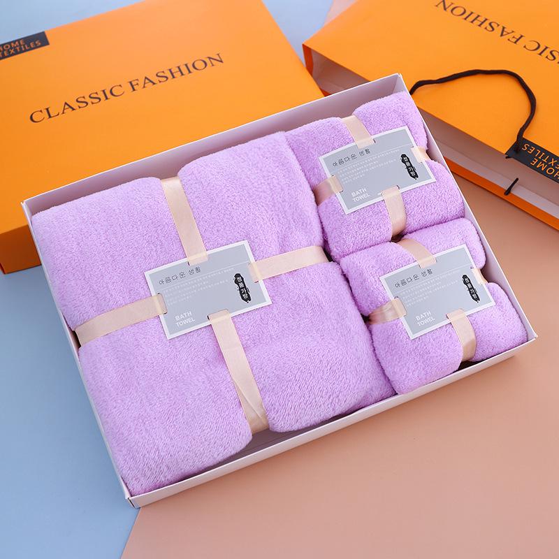 High-Density Coral Fleece Bath Towel Set: Three-Piece Wedding Souvenir Gift Box