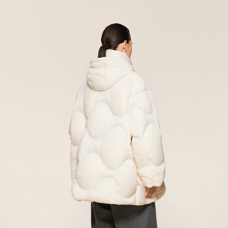 LESS 2024 Winter Hooded Loose Mid-Length Goose Down Jacket