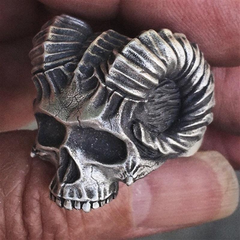 Trendy New Jewelry Satan Ram Horns Devil Ring Skull Goth Anti Men's Ring