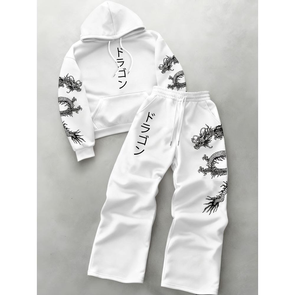 

Autumn and Winter Men s Sports Set, Classic Pattern Print, Drawstring Hoodie with Drawstring Casual Sports Pants Set XXL