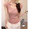 U-neck Pure Desire Thin Knitted Short-sleeved T-shirt Women's Summer Shoulder Slim Dopamine White Short Bottoming Top