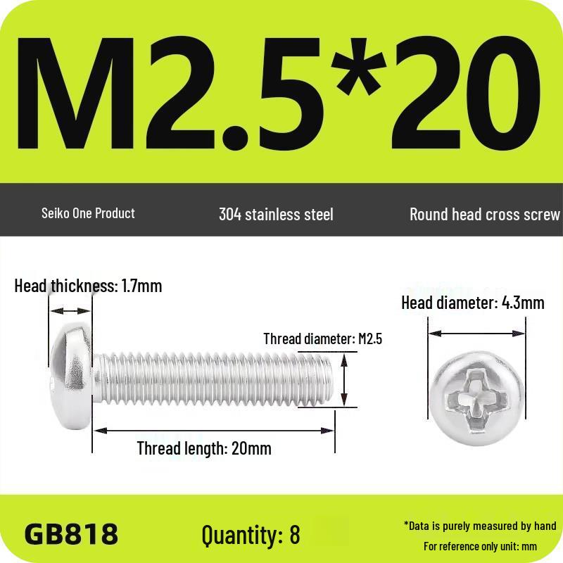 Phillips Pan Head Machine Screws, 304 Stainless Steel, Sizes M1-M10