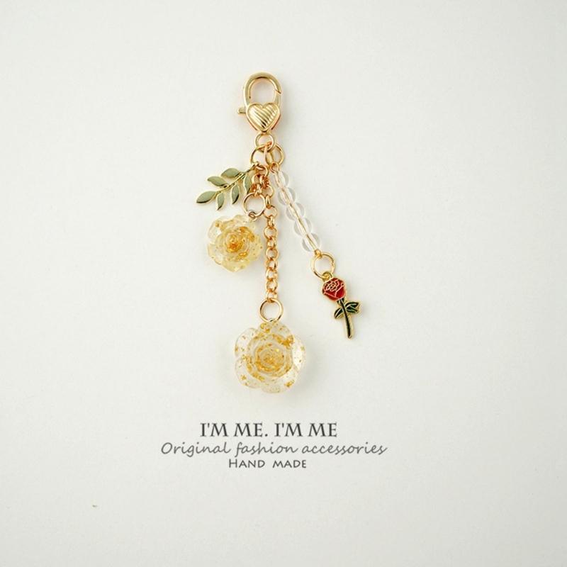 Fashion Rose Camellia Charm Keyring Backpack Decoration Handmade Pendant Keyring Fashion Bag Charm Sweet Cool Keychain