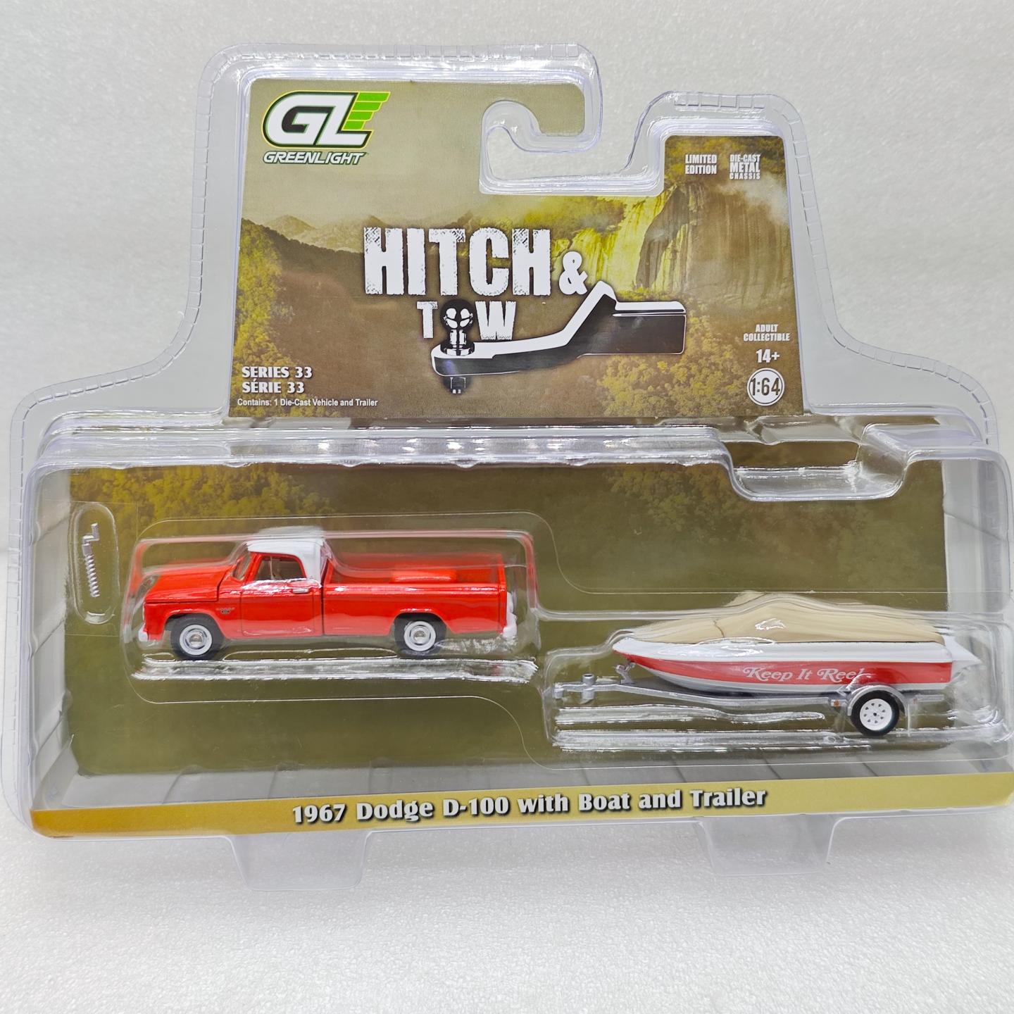 

GreenLight 1:64 1950 Dodge D-100 with Boat and Trailer Alloy Mini Car Model Decoration Ornament Toy Gift