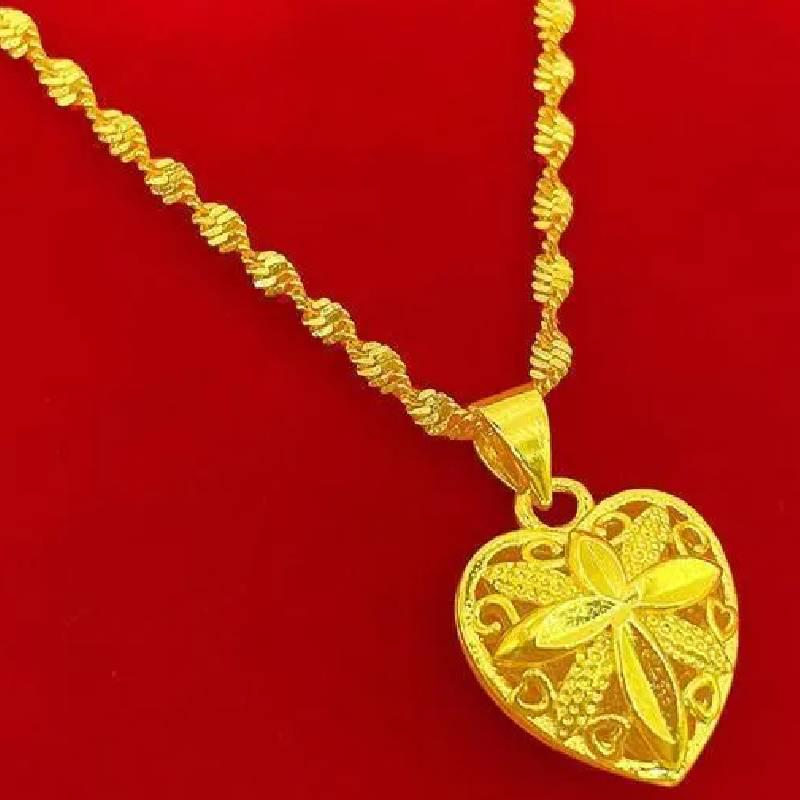 Elegant Four-Leaf Clover Heart Necklace – Pure Gold Pendant Valentine s Gift for Women
