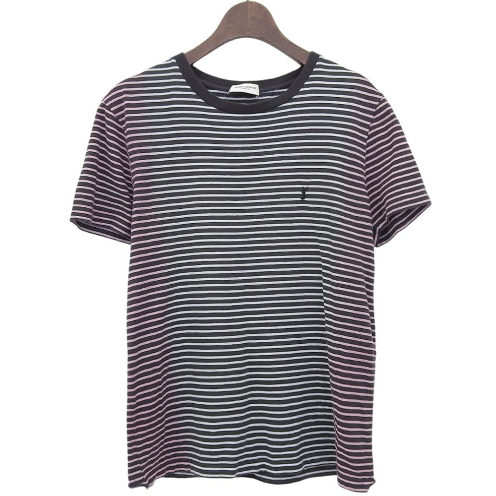 Saint Laurent Paris Gradient Stripe T-Shirt, Women's, White X Black, Size XS, 644057, 2020 Tops XS White / blackUsed