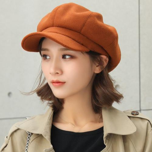 Ht1990 Baret Hoed Herfst Winter Hoeden Voor Vrouwen Effen Eenvoudig Achthoekige Pet Mannen Dame Casual Wol Hoed Winter Baret Vrouwen Schilderspet brown
