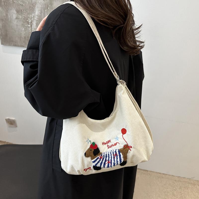 Damen Cord Tragetasche mit großer Kapazität Mode Dackel Niedlich Reißverschluss Schulter Umhängetasche für Arbeit oder Reise CLE