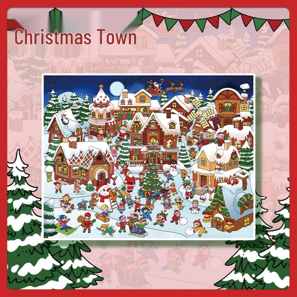 Popular Large-Format Miniature Christmas Village Scenery Transparent PET Stickers