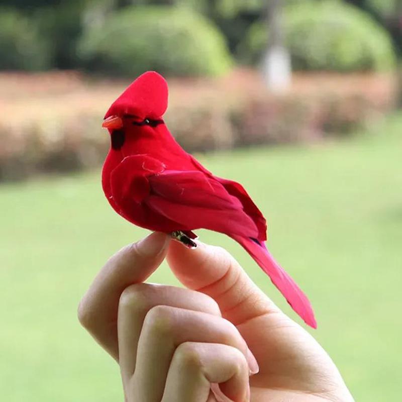 2/4/6Pcs Red Birds Figurines with Clips, Simulation Feather Birds for Garden Lawn Tree Decor Handicraft