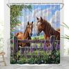 Horse Shower Curtain Western Farm Animal Horse Family Rustic Lavender Flower Tree Nature Farmhouse Country Scenery Polyester Curtains Bathroom Decor