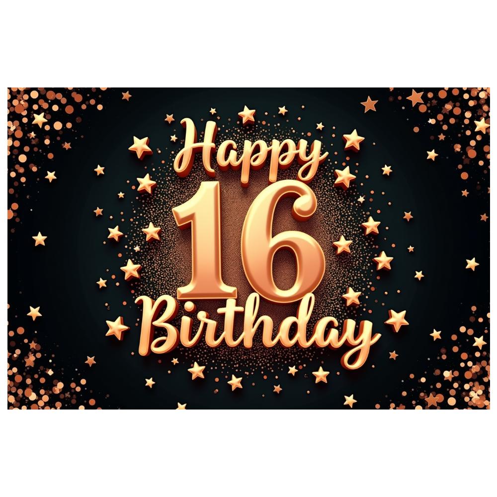 Złoty Motyw Znak Happy Birthday Baner Urodzinowy Dekoracja na 16. Urodziny do Wnętrz tło do zdjęć