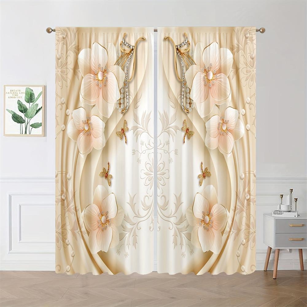 Luxury Oil Painting Gold Vase Colorful Flower Window Curtains Blinds for Living Room Girl Boy Kids Bedroom Decor 2Pieces Office