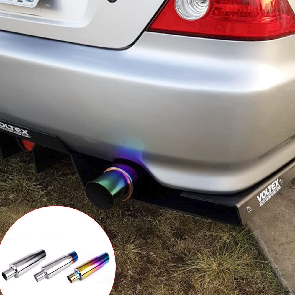 MUTEKI Muffler Tail Throw Exhaust Tailpipe for Light Stainless Easy Universal Fit Cutter, Vehicles, Steel, Installation, Titanium-Look Muffler,