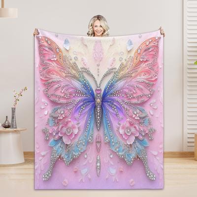 1PC Flannel Blanket 3D Colorful Butterflies Blanket For Office Home Camping Nap Leisure Blankets Christmas Gifts For Home Decor