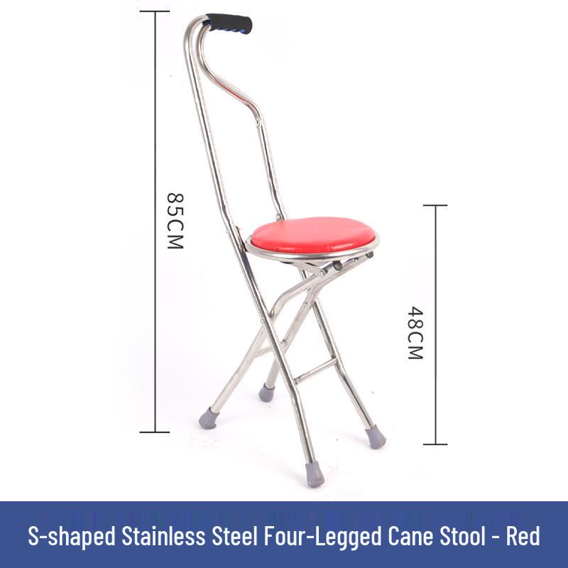 Adjustable Non-slip Folding Walker Stool for Elderly - Stainless Steel