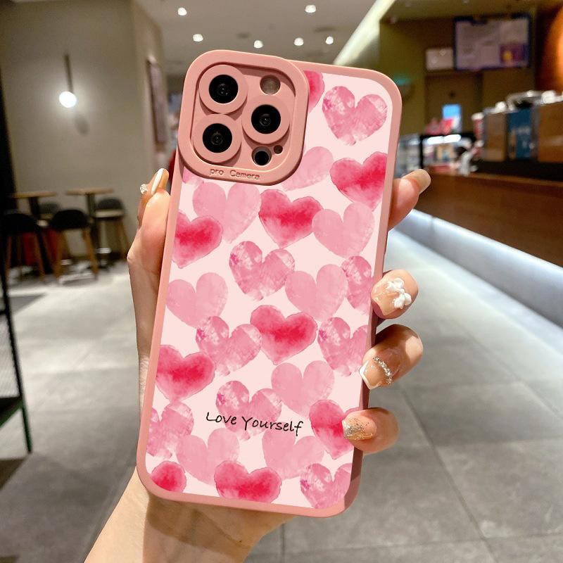 

Ottwn Candy Color Love Heart Pattern Phone Case For iPhone 14 7 8 Plus SE20 11 12 13 Pro Max Mini X XR XS Max Soft Silicon Cover iphone13 pro