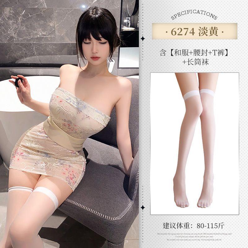 Tube top embroidery print perspective kimono suit sex underwear sexy hip wrap uniform sex underwear