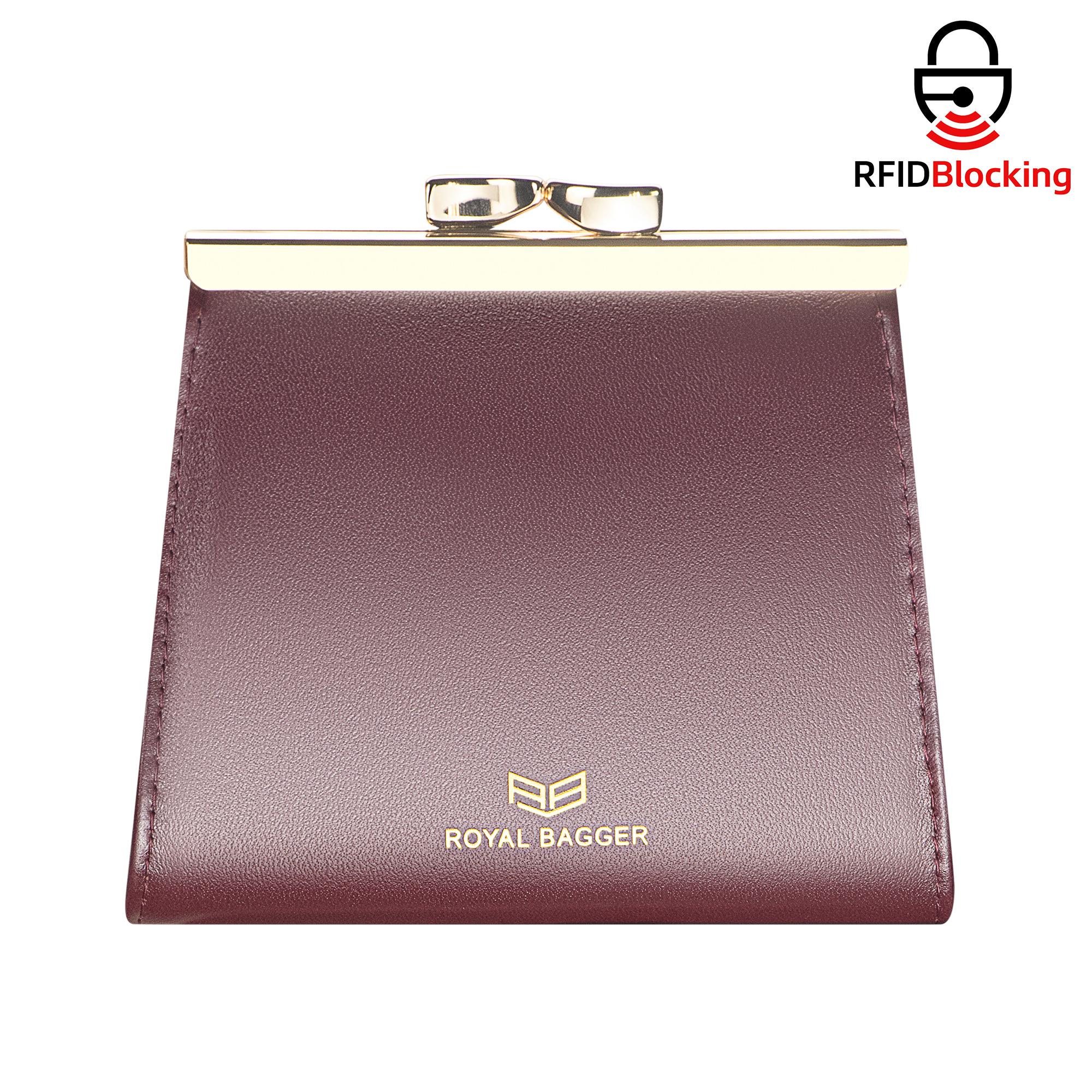 Royal Bagger Kiss Lock RFID Credit Card Holder for Women, Genuine Cow Leather Short Wallets, Fashion Vintage Coin Purse 3242 вино красного