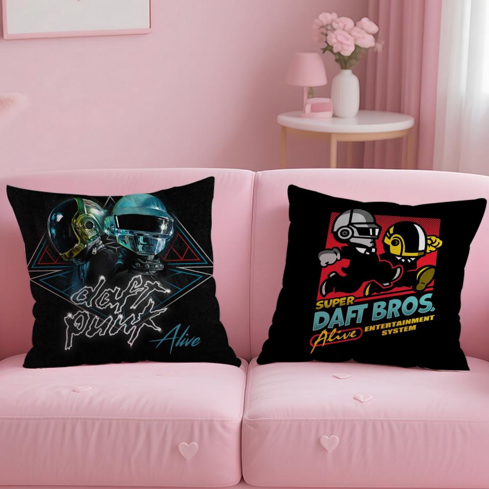 Band D-Daft Punk Cushion Cover Soft Short Plush Double-Sided Printing Home Decor Machine Washable Pillow Case Gift